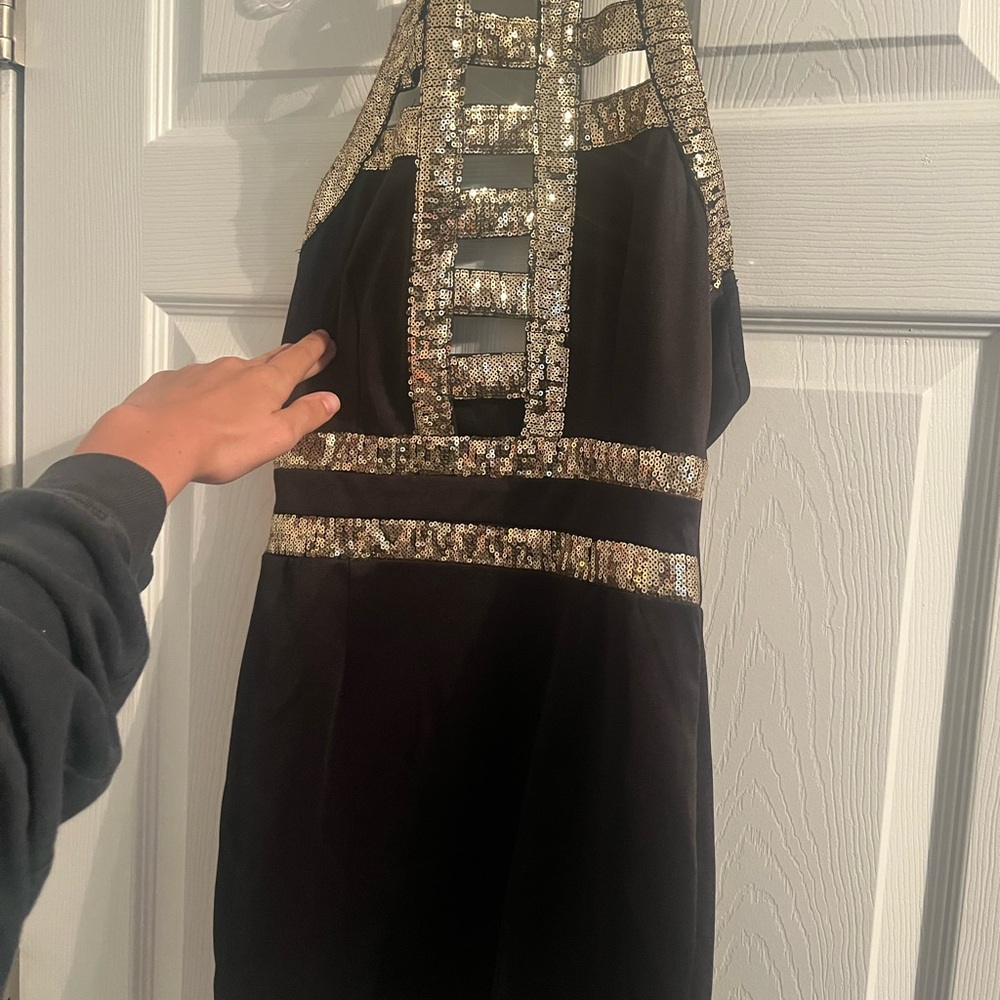 Black Dress with Gold Sequin Accents
